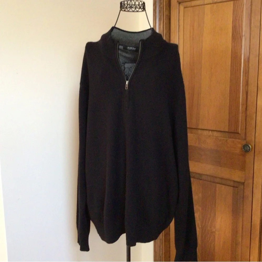 Saks Fifth Avenue Quarter Zip Cashmere Sweater, Black XXL - Picture 2 of 6